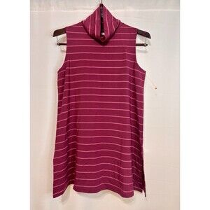 Garnet Hill Women’s Stripes Turtleneck Dress Small Lyocell Tencel Wine Red NWT